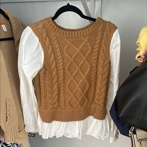 Anthropologie Tan Cable Knit Sweater Vest